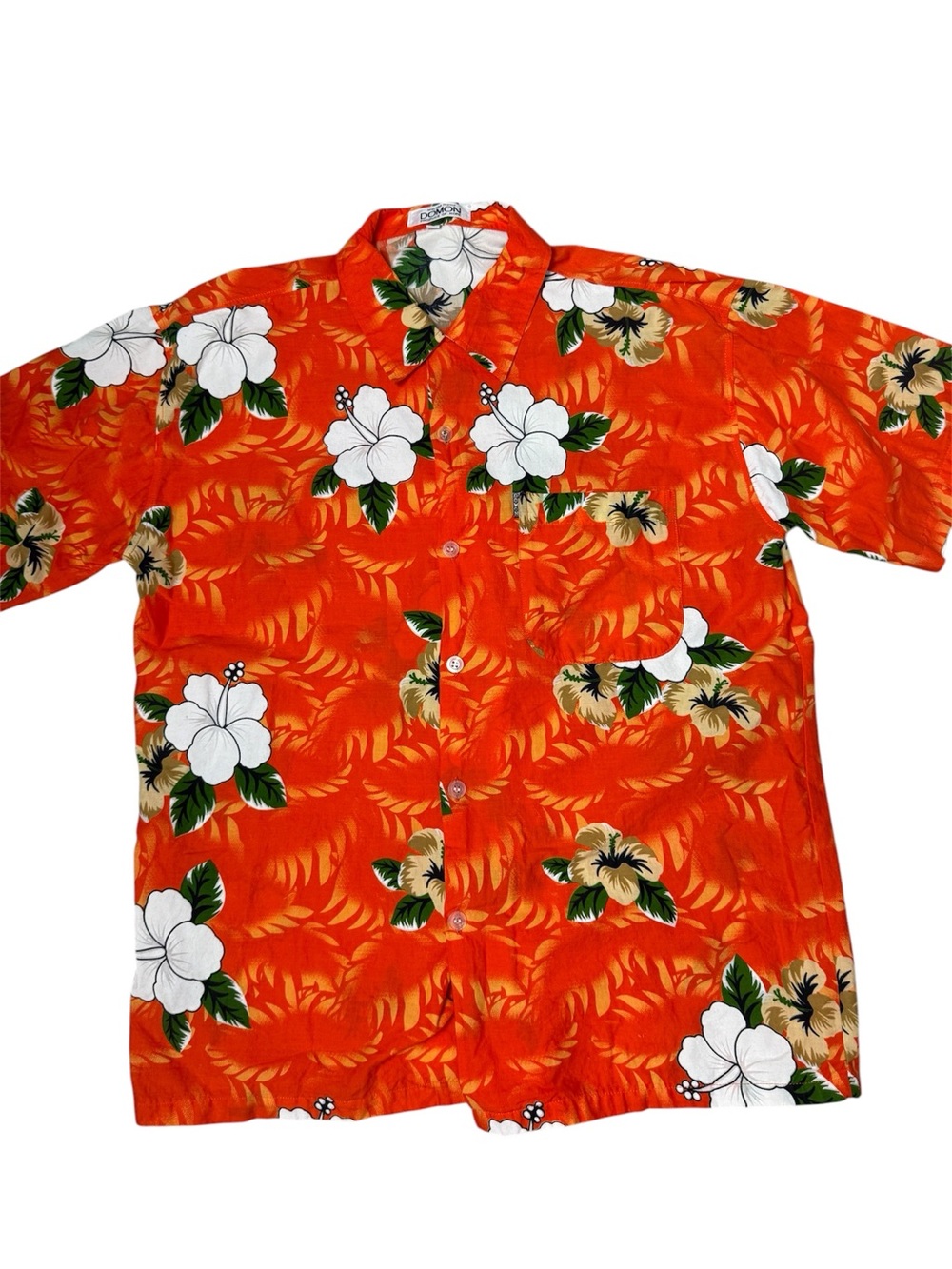 Vintage Domon Hawaiian shirt orange Floral Short-Sleeve Shirt